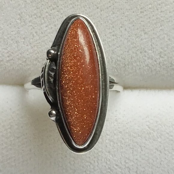 Vintage Goldstone & Sterling Silver Ring - Signed - Picture 1 of 11